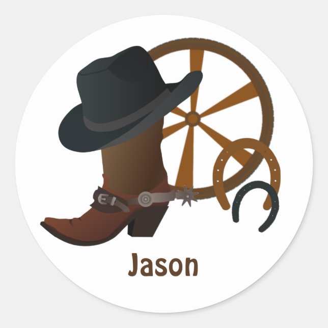 Cowboy Personalized Classic Round Sticker (Front)