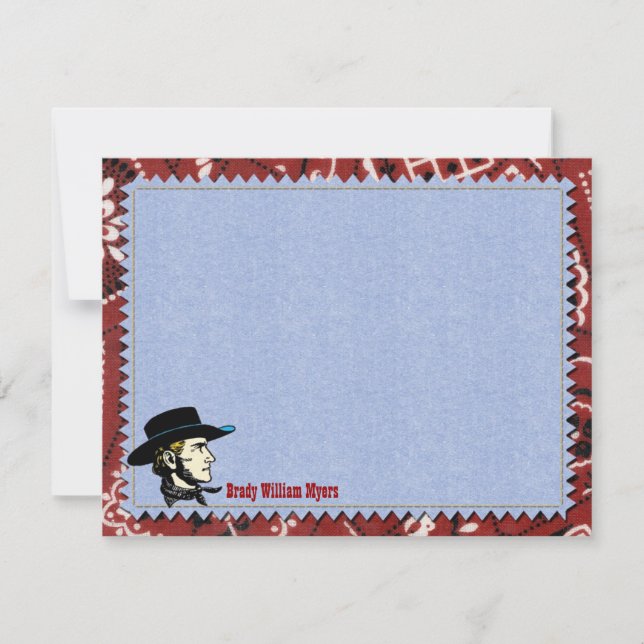 Cowboy Personalized Flat Note Cards (Front)
