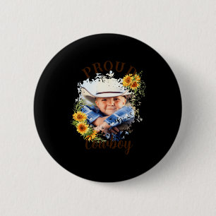 Cowboy Photo Text Sunflower Accent T Shirt Button