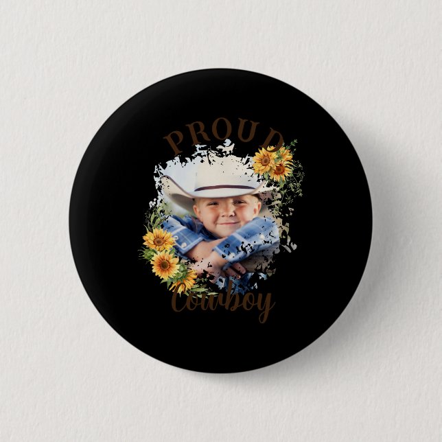 Cowboy Photo Text Sunflower Accent T Shirt  Button (Front)