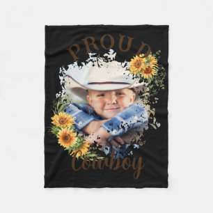 Cowboy Photo Text Sunflower Accent T Shirt Fleece Blanket