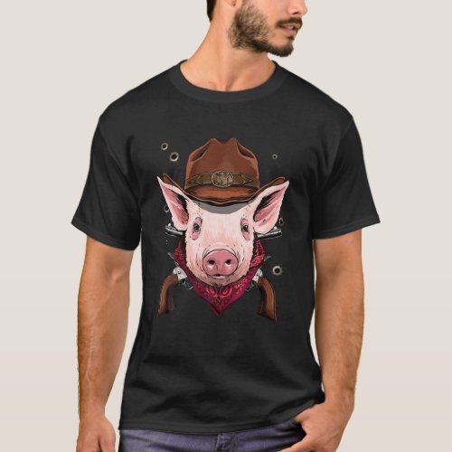 Cowboy Pig Western Rodeo Cowboy Hat And Bandana T_Shirt