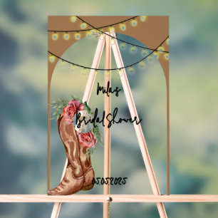 Cowboy pink floral bridal shower  acrylic sign