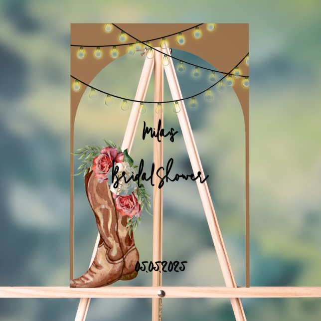 Cowboy pink floral bridal shower  acrylic sign (Neutral)
