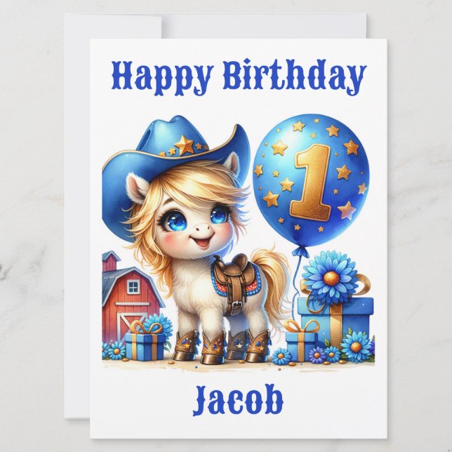 Cowboy Pony 1-Year-Old Birthday Card (Front)