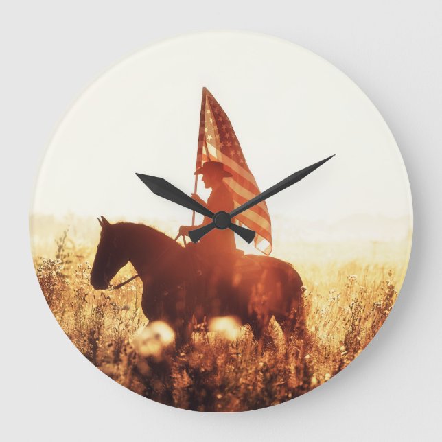 Cowboy Portrait USA Flag Theme. Large Clock (Front)