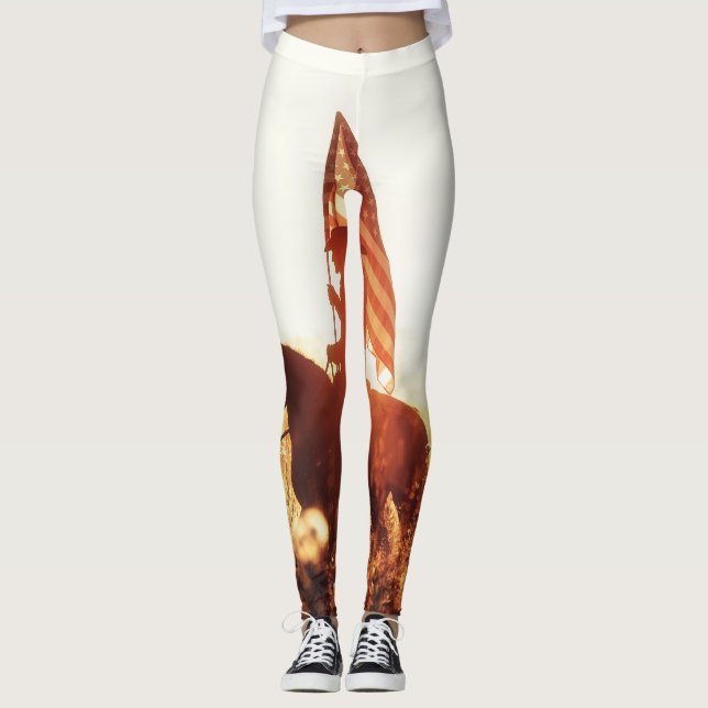 Cowboy Portrait USA Flag Theme. Leggings (Front)