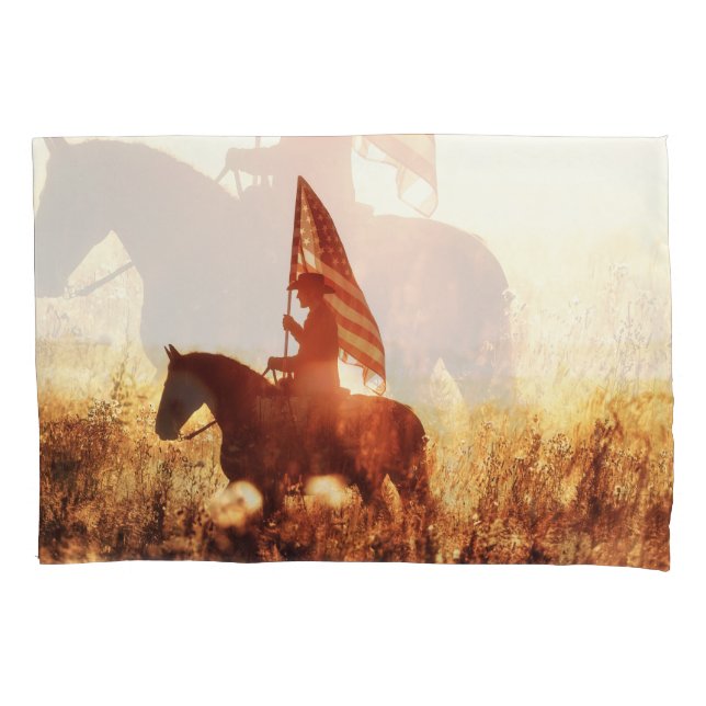 Cowboy Portrait USA Flag Theme. Pillow Case (Front)