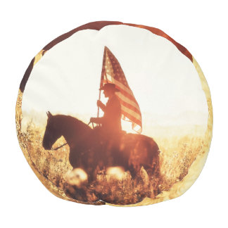 Cowboy Portrait USA Flag Theme. Pouf