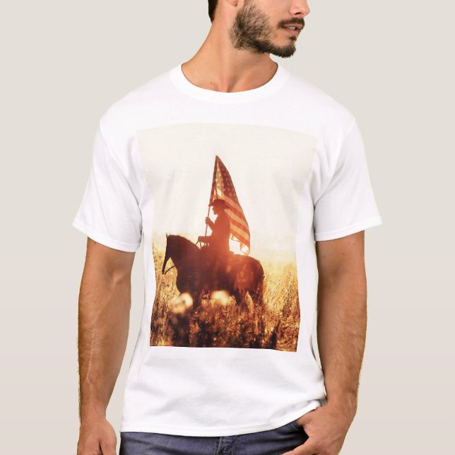 Cowboy Portrait USA Flag Theme. T-Shirt (Front)
