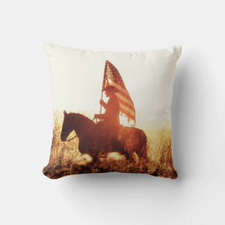 Cowboy Portrait USA Flag Theme. Throw Pillow