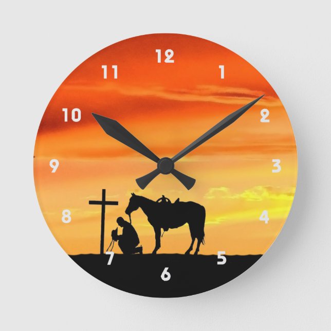 Cowboy Prayer Silhouette Wall Clock (Front)