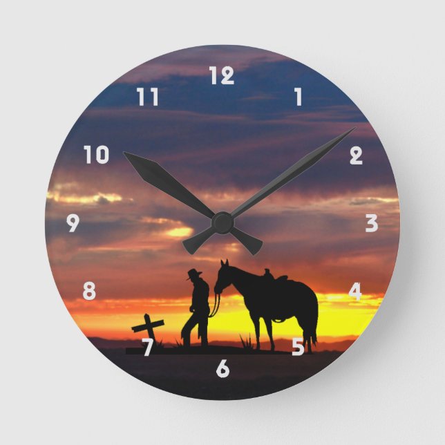 Cowboy Prayer Silhouette Wall Clock (Front)