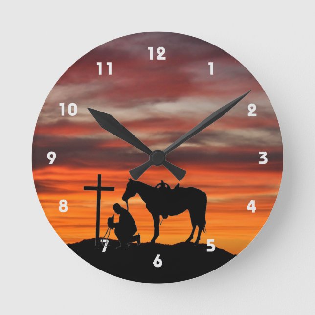 Cowboy Prayer Silhouette Wall Clock (Front)