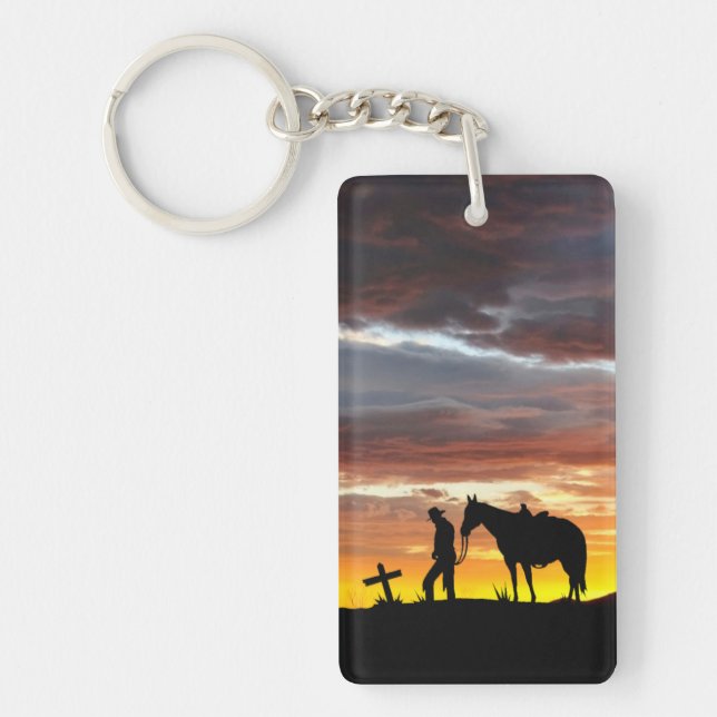 Cowboy Prayer with Sunset Keychain (Front)