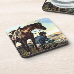 Cowboy Praying The Rosary Beverage Coaster