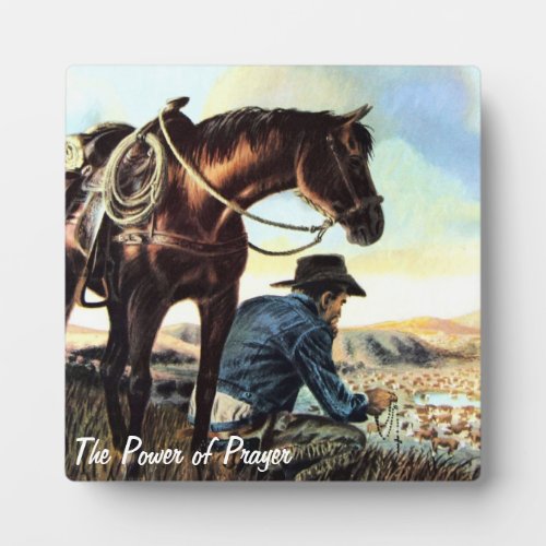 Cowboy Praying The Rosary Plaque