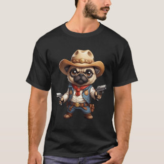 Cowboy Pug, Cute Pug, Cute Puppy, Retro Dog T-Shirt