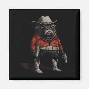 Cowboy Pug Dog Funny Western Outfit Red Pug Cowboy Magnet