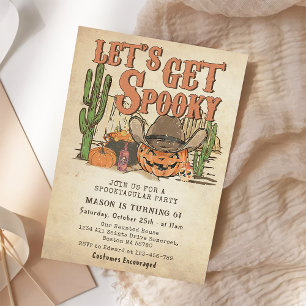 Cowboy Pumpkin Halloween Birthday Lets Get Spooky Invitation