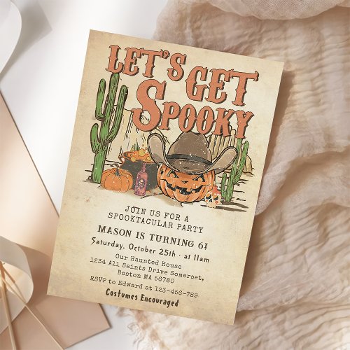 Cowboy Pumpkin Halloween Birthday Lets Get Spooky  Invitation