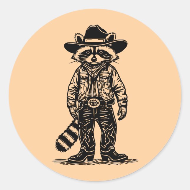 cowboy raccoon classic round sticker (Front)