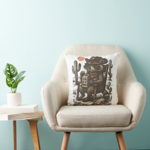 Cowboy Raccoon Funny Western Throw Pillow