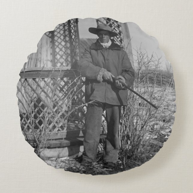 Cowboy Rancher or Canadian Outlaw of Old West Round Pillow (Front)