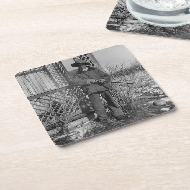 Cowboy Rancher or Canadian Outlaw of Old West Square Paper Coaster (Angled)