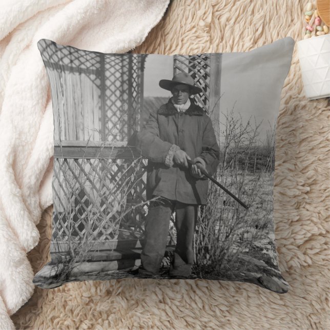 Cowboy Rancher or Canadian Outlaw of Old West Throw Pillow (Blanket)
