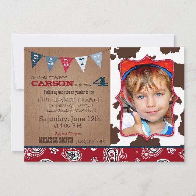 Cowboy Red Bandanna Western Theme Birthday Invitation (Front)