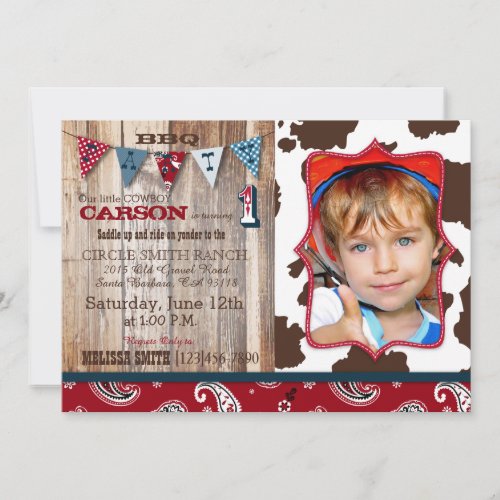 Cowboy Red Bandanna Western Theme Birthday Invitation