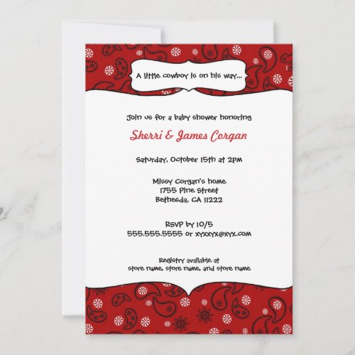 Cowboy Red Paisley Baby Shower Invite