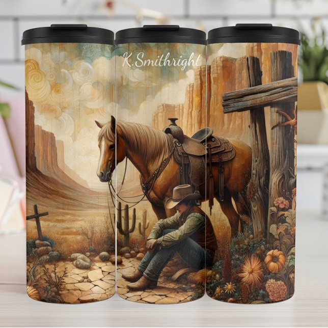 Cowboy Rest Desert Cross Horse Thermal Tumbler (Creator Uploaded)