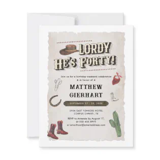 Cowboy Retro 40th Birthday Weekend Boots Party Invitation