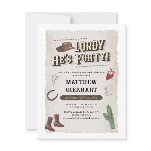 Cowboy Retro 40th Birthday Weekend Boots Party Invitation