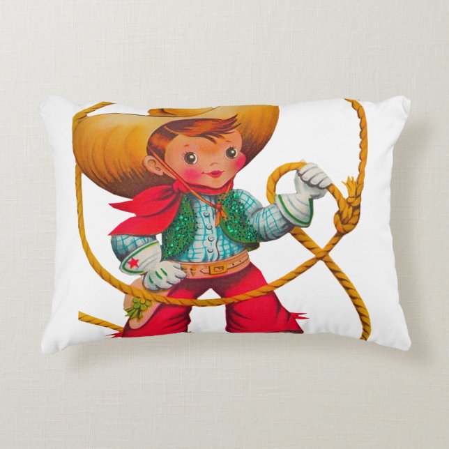 Cowboy Retro Boy Child Cute Western Accent Pillow (Front)