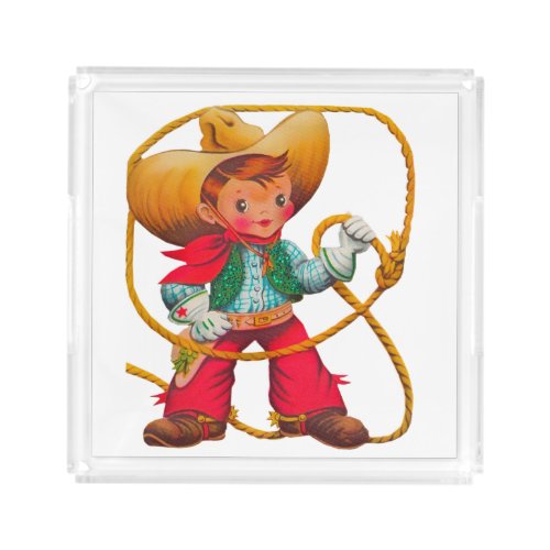 Cowboy Retro Boy Child Cute Western Acrylic Tray