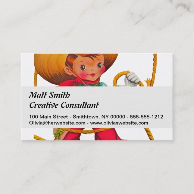 Cowboy Retro Boy Child Cute Western Business Card (Front)