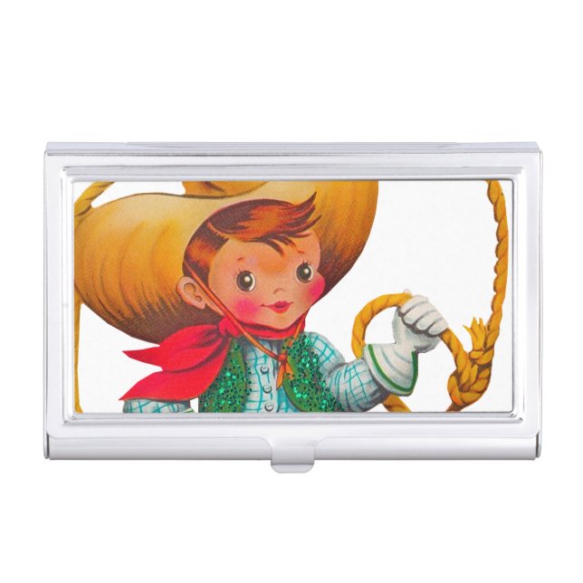 Cowboy Retro Boy Child Cute Western Business Card Case (Front)