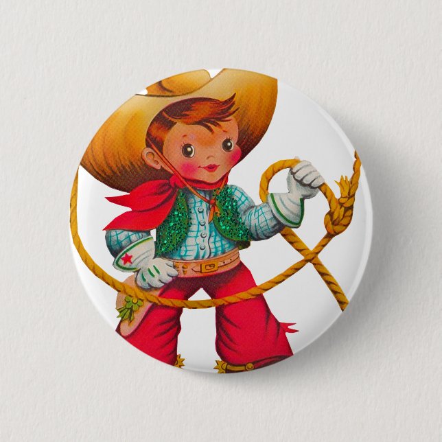 Cowboy Retro Boy Child Cute Western Button (Front)