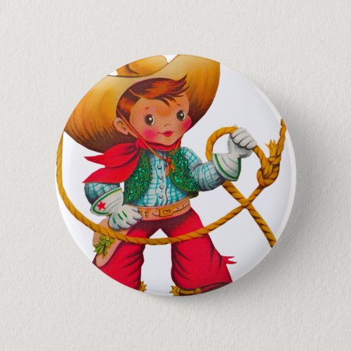 Cowboy Retro Boy Child Cute Western Button