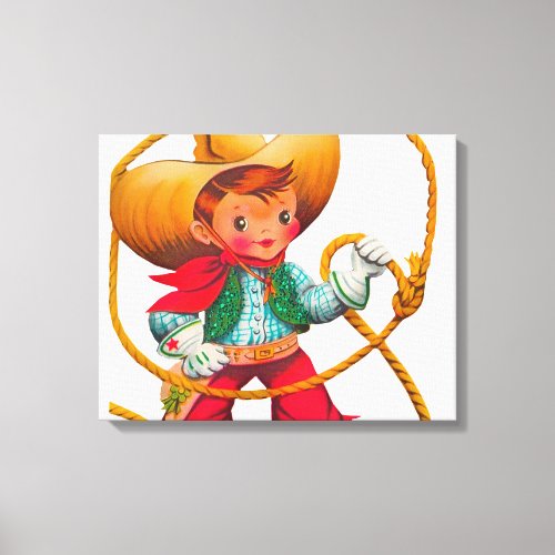 Cowboy Retro Boy Child Cute Western Canvas Print