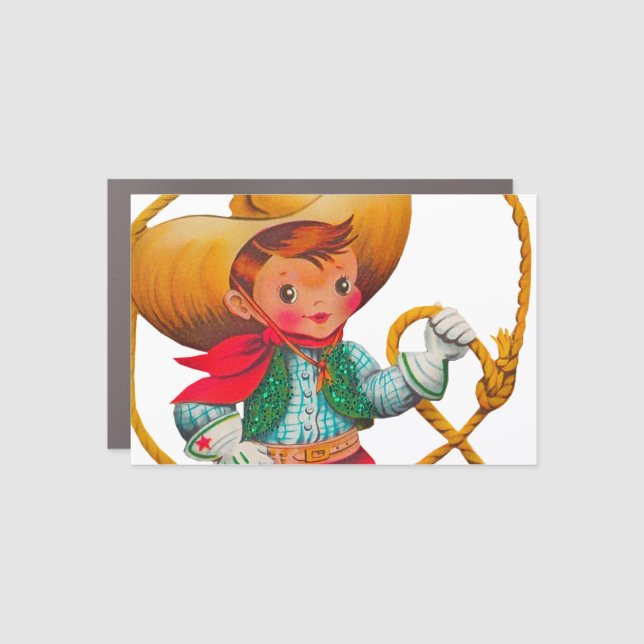 Cowboy Retro Boy Child Cute Western Car Magnet (Front)