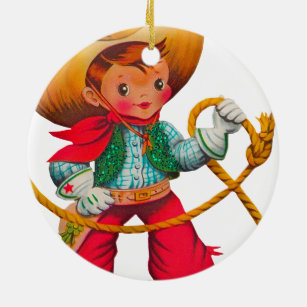 Cowboy Retro Boy Child Cute Western Ceramic Ornament