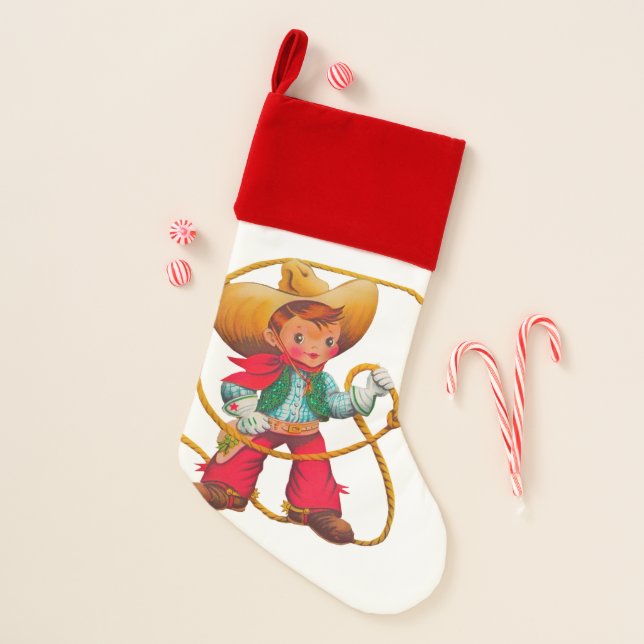 Cowboy Retro Boy Child Cute Western Christmas Stocking (Front)
