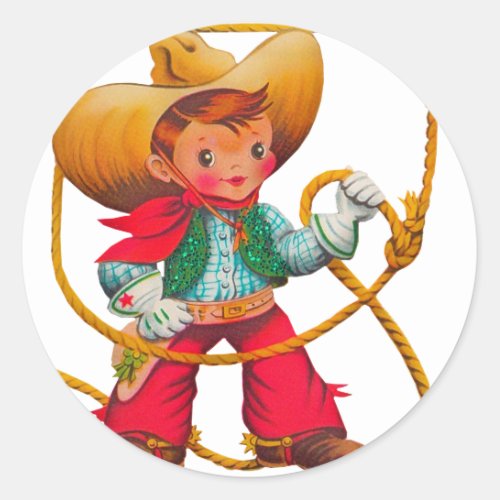 Cowboy Retro Boy Child Cute Western Classic Round Sticker