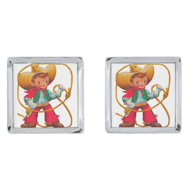 Cowboy Retro Boy Child Cute Western Cufflinks (Front)