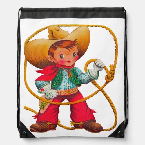 Cowboy Retro Boy Child Cute Western Drawstring Bag