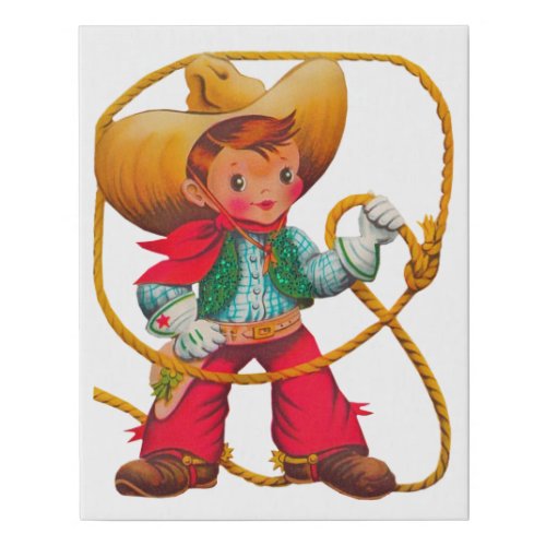 Cowboy Retro Boy Child Cute Western Faux Canvas Print